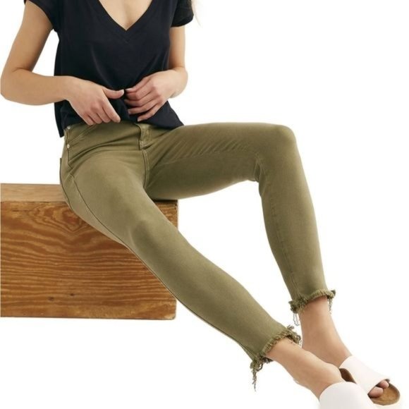 Free People army green raw hem high rise jeggings NWT woman's size 30 - Picture 3 of 8